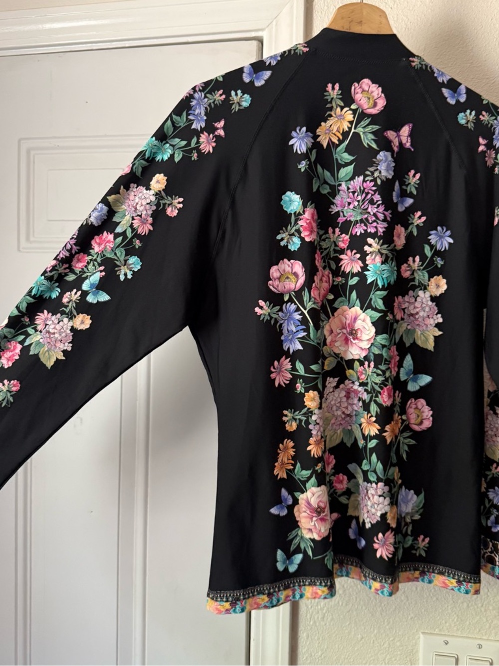 JOHNNY WAS black‎ floral butterfly nylon half zip swim athletic jacket shirt - Picture 6 of 8